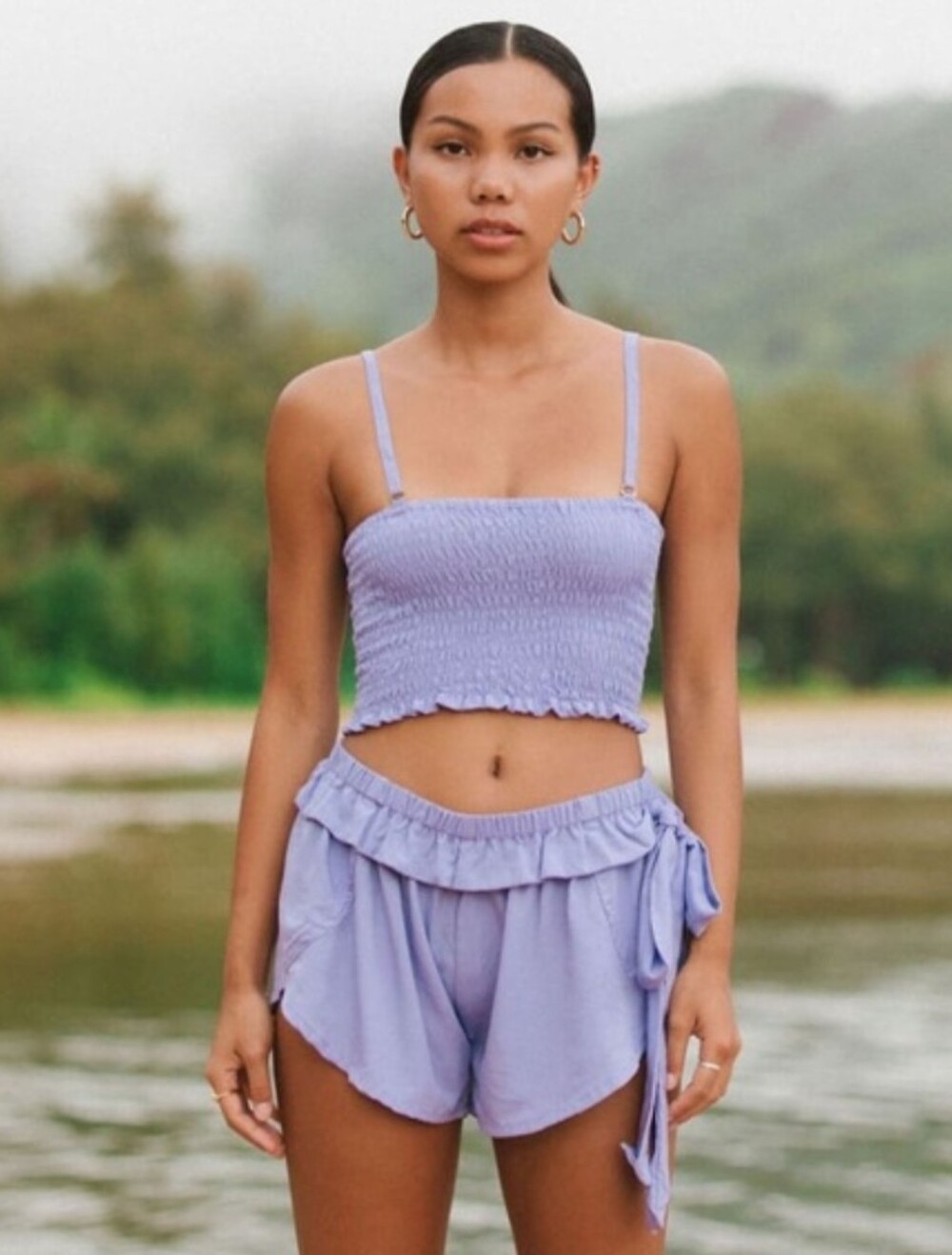 YIREH pantai style shorts with side tie in lilac purple Size S/M small medium